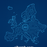แผนที่ยุโรปในรูปแบบวงจรอิเล็กทรอนิกส์ สื่อถึงยุโรปในยุค AI พร้อมข้อความ ajbomb.com